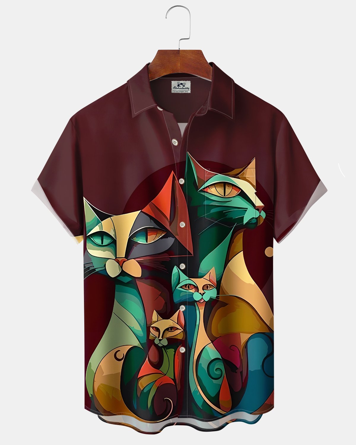 Alohadaddy® Vintage Cat Print Art Button Pocket Cardigan Men's Short Sleeve Shirt
