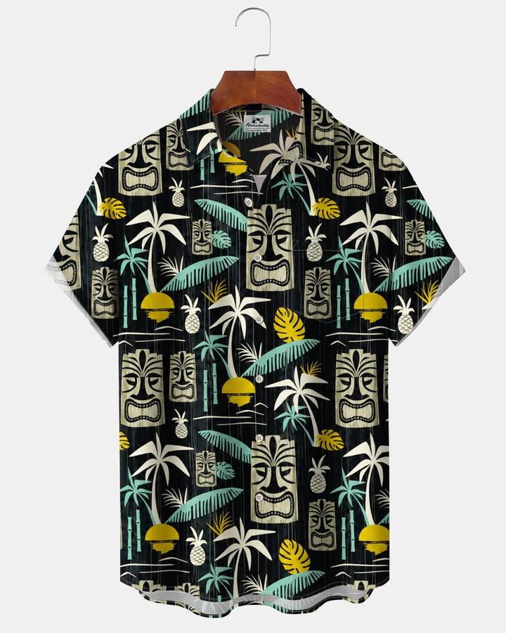 Alohadaddy® Hawaiian Palm Tree Print Art Button Pocket Cardigan Men&