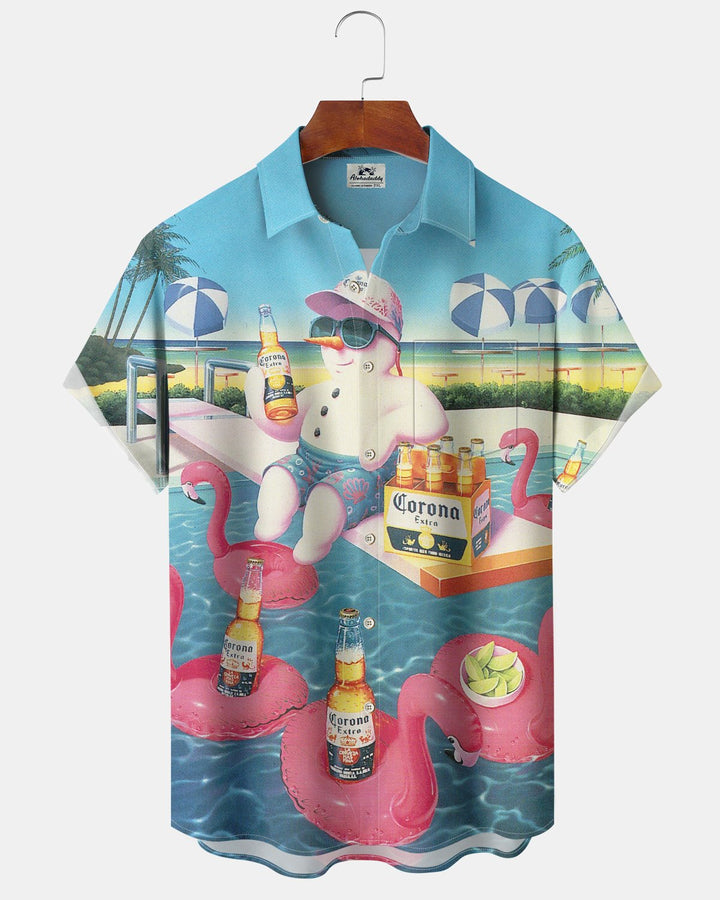 Alohadaddy® Hawaiian Beach Resort Print Art Button Pocket Cardigan Men&