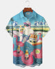 Alohadaddy® Hawaiian Beach Resort Print Art Button Pocket Cardigan Men's Short Sleeve Shirt