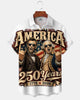 Alohadaddy® Retro Men's Short-Sleeve Cardigan Shirt  USA 250th Anniversary Commemorative Print Art Button-Front with Pockets
