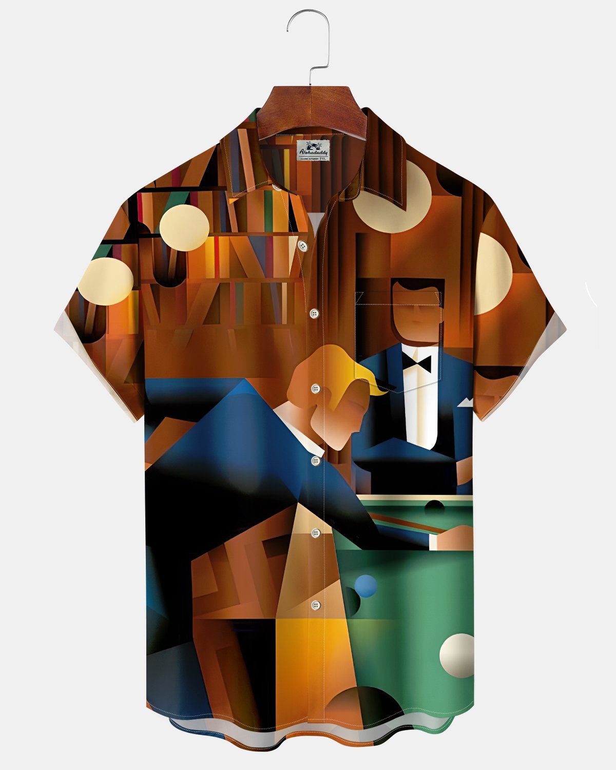 Alohadaddy® Men's Short-Sleeve Button-Down Shirt Vintage-Style Billiards Print with Pocket