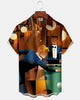 Alohadaddy® Men's Short-Sleeve Button-Down Shirt Vintage-Style Billiards Print with Pocket