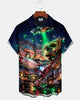 Alohadaddy® Men's Short-Sleeve Button-Down Shirt with Pocket Vintage Skull & Music Art Print