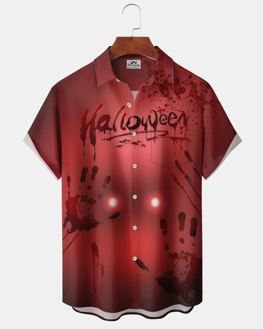 Alohadaddy® Holiday Halloween Print Button-Down Pocket Cardigan-Style Short-Sleeve Men&