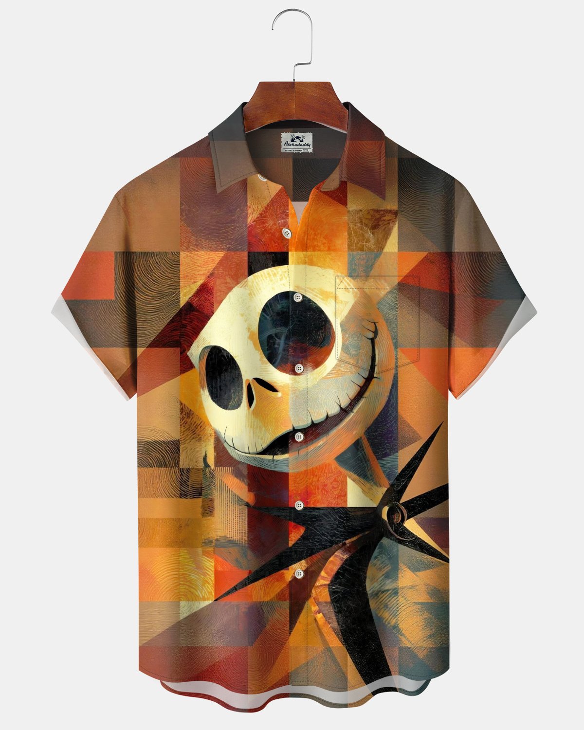 Alohadaddy® Men's Short-Sleeve Button-Down Shirt  Vintage Halloween Graphic Print with Pocket