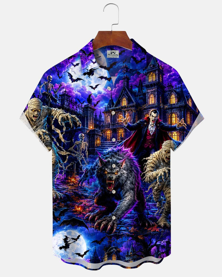 Alohadaddy® Holiday/Halloween Print Button-Down Short-Sleeve Shirt with Pocket