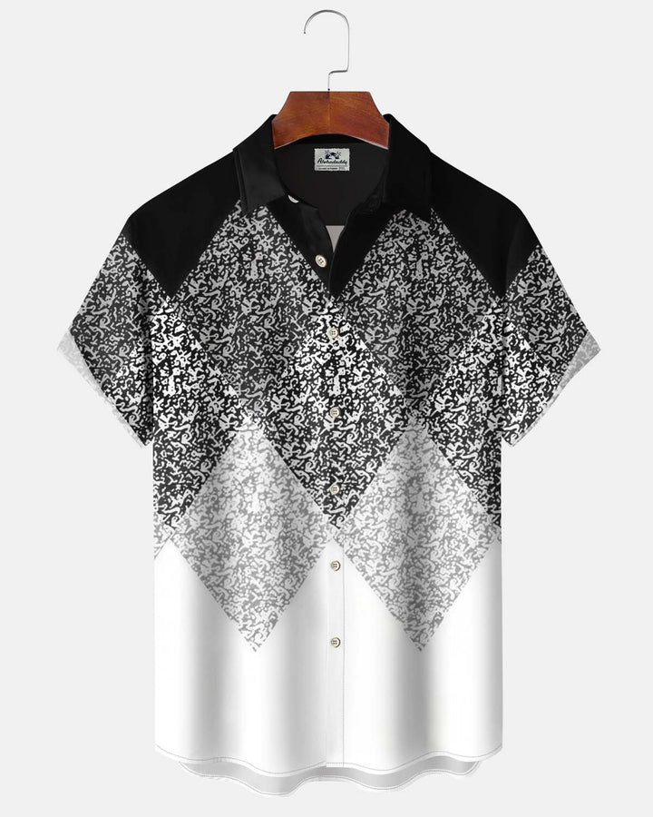 Alohadaddy® Men’s Short-Sleeve Casual Button-Down Shirt with Abstract Geometric Print and Pocket