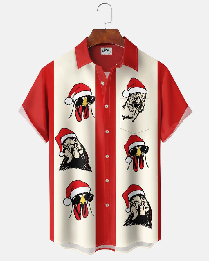 Alohadaddy® Holiday/Christmas Print Button-Down Short-Sleeve Men’s Cardigan Shirt with Pocket