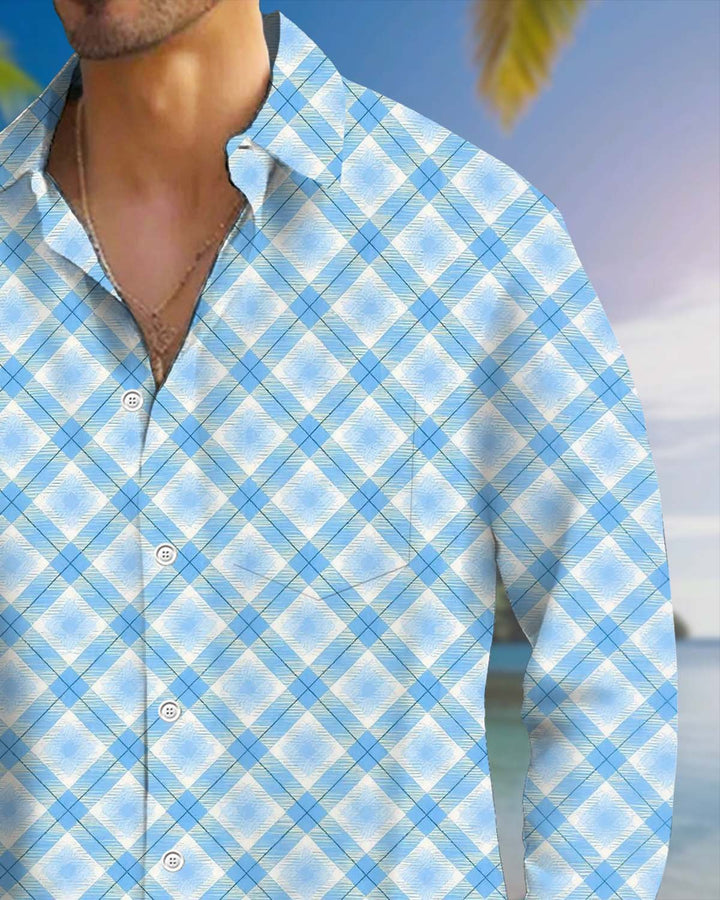Alohadaddy® Men’s Long-Sleeve Casual Shirt  Geometric Print Button-Down with Pocket