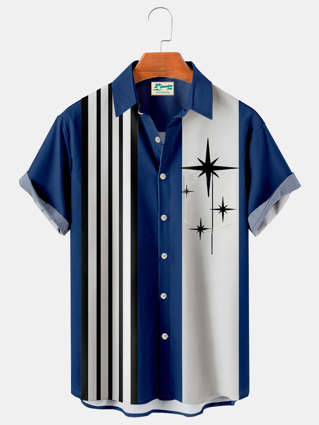 retro bowling geometric pattern stripe print men&