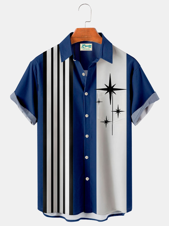 retro bowling geometric pattern stripe print men&