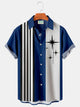 Camisa de vacaciones para hombre de gran tamaño con bolsillo en el pecho y estampado de rayas con patrón geométrico de bolos retro