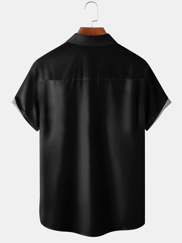 Camisa de manga corta con bolsillo y botones para hombre, con estampado digital 3D de bolos retro de Halloween de Alohadaddy, talla grande y alta