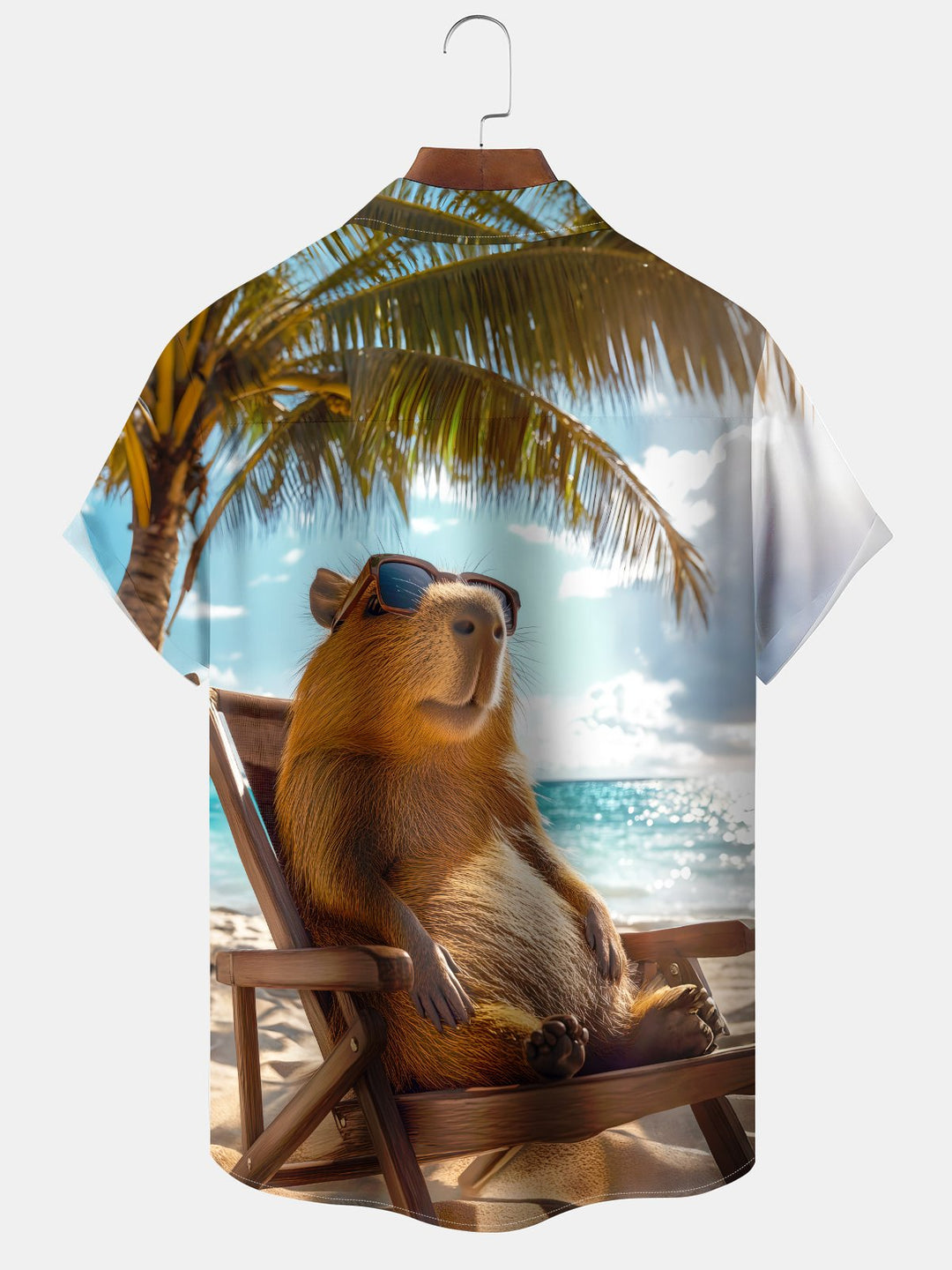 Alohadaddy Hawaiian Casual Palm Trees Animals Painting Art Buttons Cardigan Pockets Large Size Long Polyester Short Sleeve Shirt