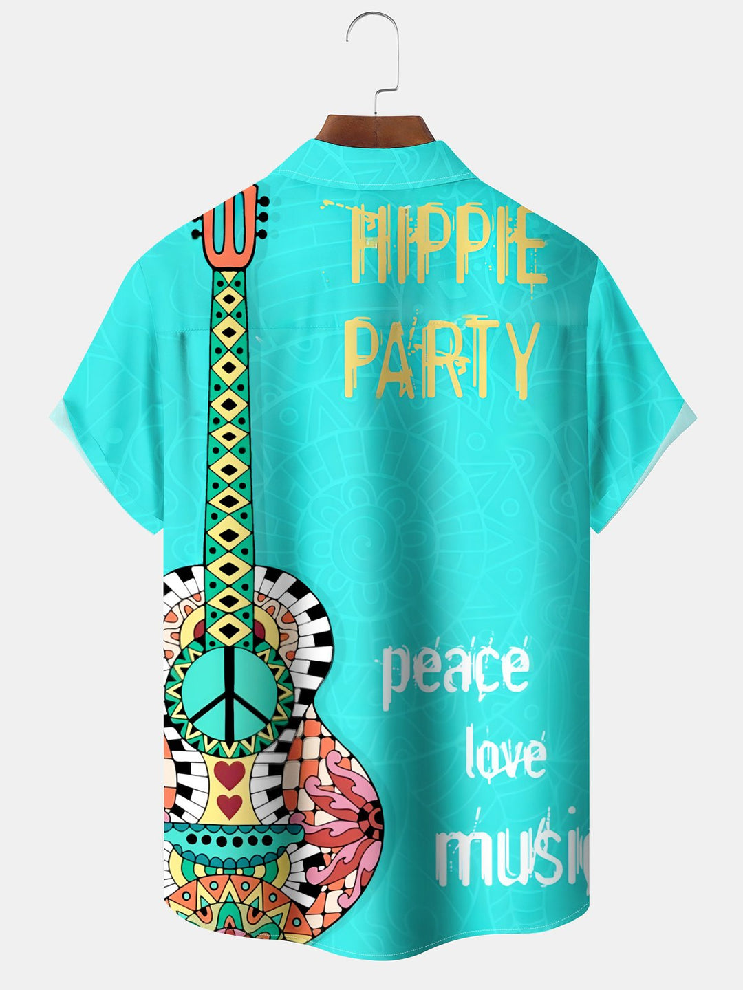 Alohadaddy Casual Collection Music Guitar Party Print Art Button Cardigan Pocket Elastic Oversized Short Sleeve Shirt