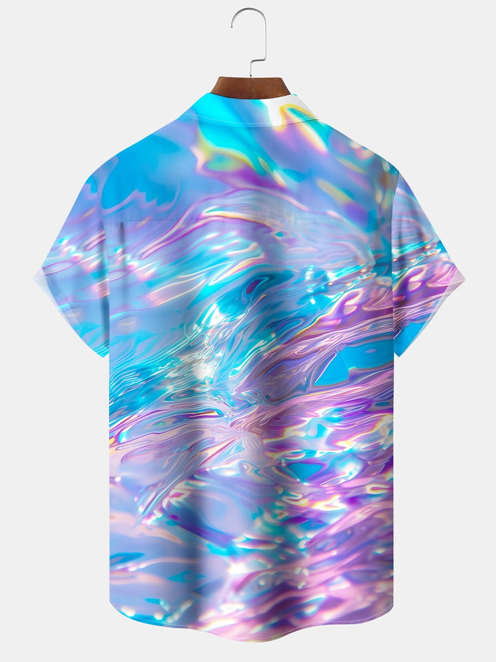 Alohadaddy Hawaiian Water Pattern Abstract Art Print Art Button Cardigan Pocket Elasticity Long Large Size Short Sleeve Shirt