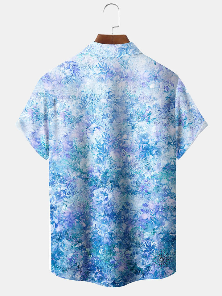 Alohadaddy Hawaiian Flowers Gradient Print Art Button Cardigan Pockets Breathable Soft Long Large Size Short Sleeve Shirt