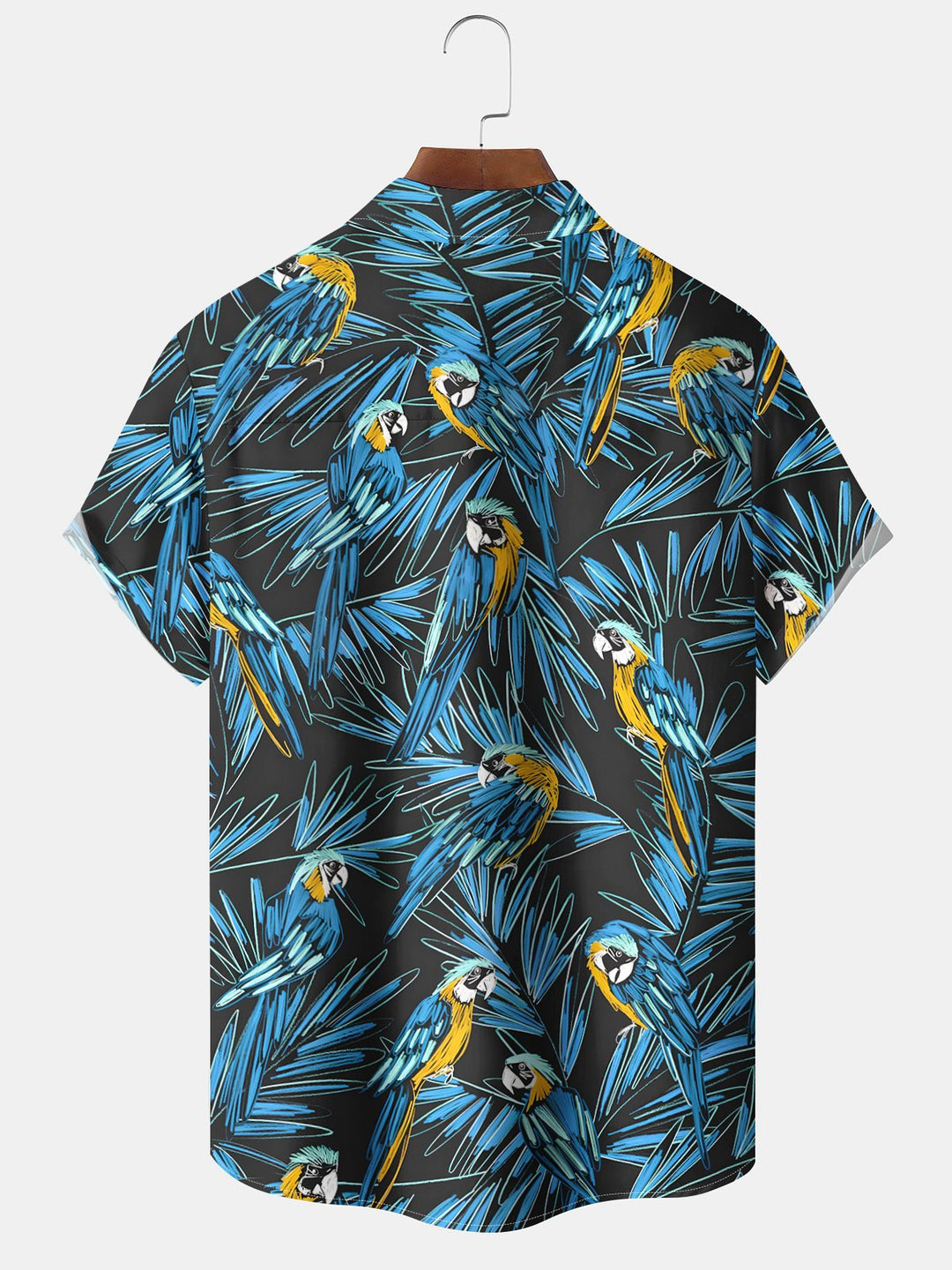 Alohadaddy® Parrot Art Print Chest Pocket Cardigan Large Size Long Hawaiian Short Sleeve Shirt