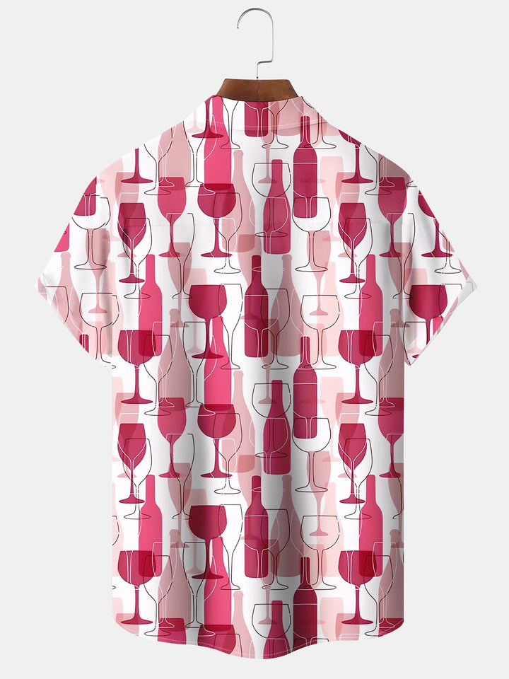 Alohadaddy® Casual Wine Glass Printed Art Chest Pocket Stretch Large Size Men&