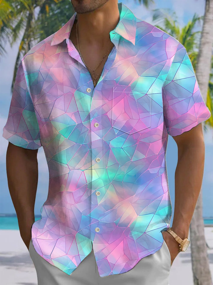 Alohadaddy® Casual Geometric  Chest Pocket Stretch Large Size Men&
