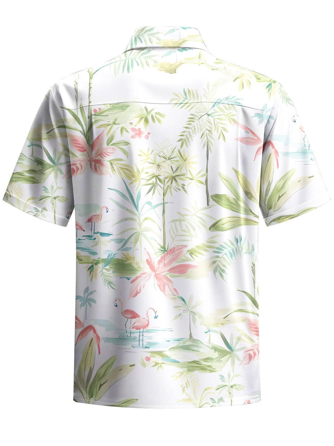 Alohadaddy® Hawaii Flamingo Coconut Tree Print Chest Pocket Men Short Sleeve Shirt Big &amp; Tall