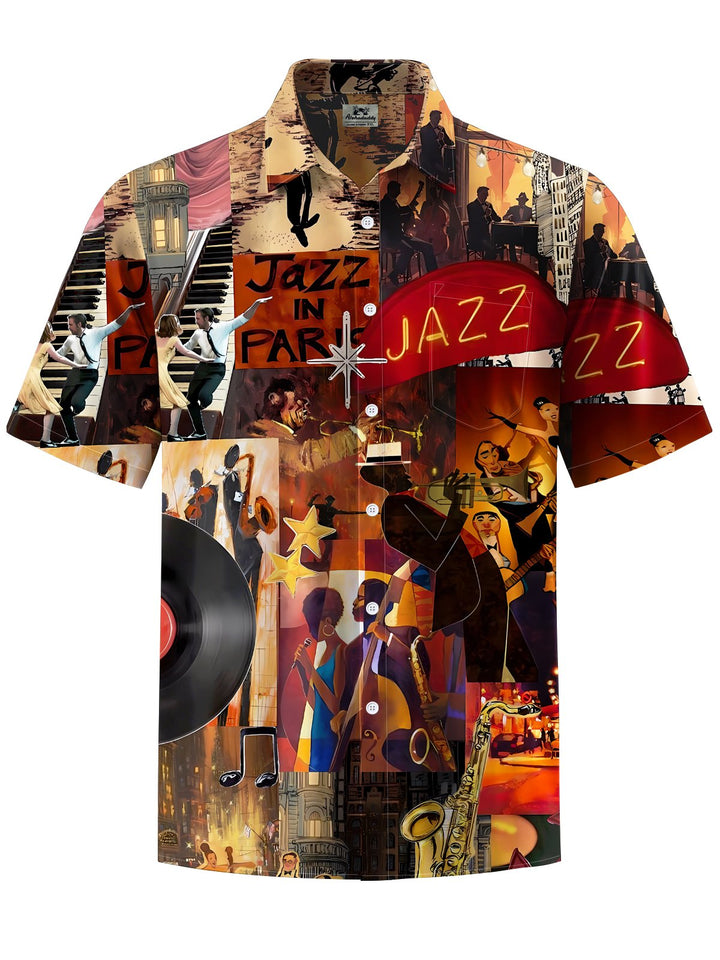 Alohadaddy® Vintage Jazz Bar Print Art Chest Pocket Men&