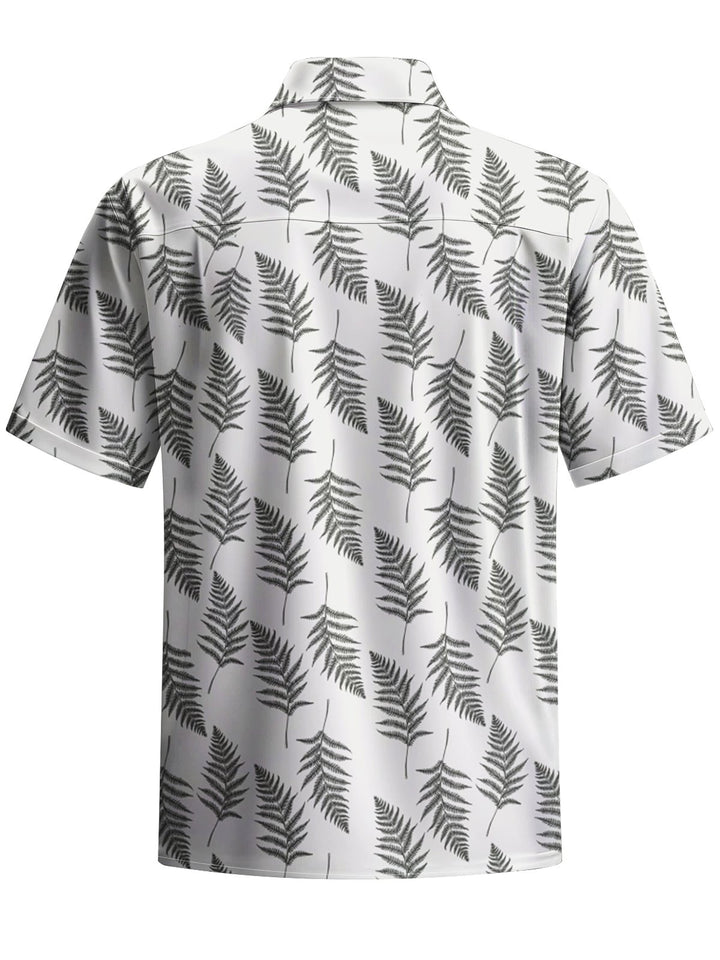 Alohadaddy® Casual Leaves Art Print Chest Pocket Moisture Wicking Men&