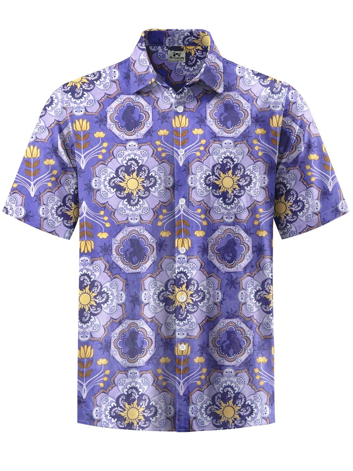 Alohadaddy® Vintage Ethnic Pattern Print Art Chest Pocket Men Short Sleeve Shirt Big &amp; Tall