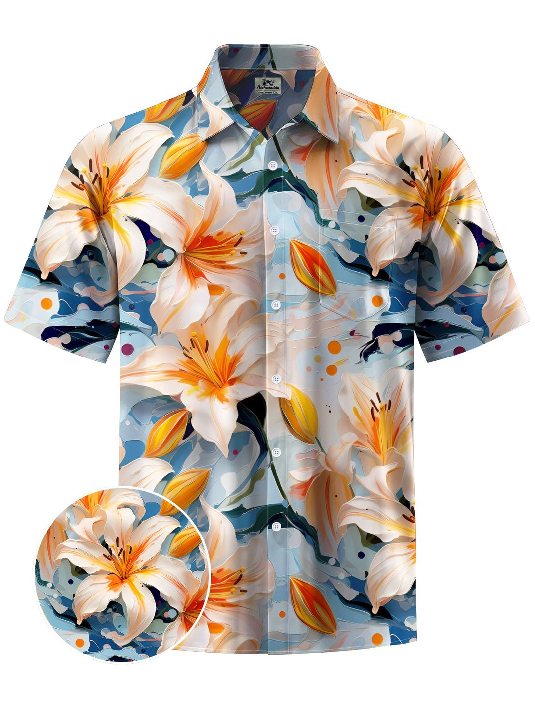 Alohadaddy® Hawaii Acrylic Painting Flowers Print Art Chest Pocket Men&