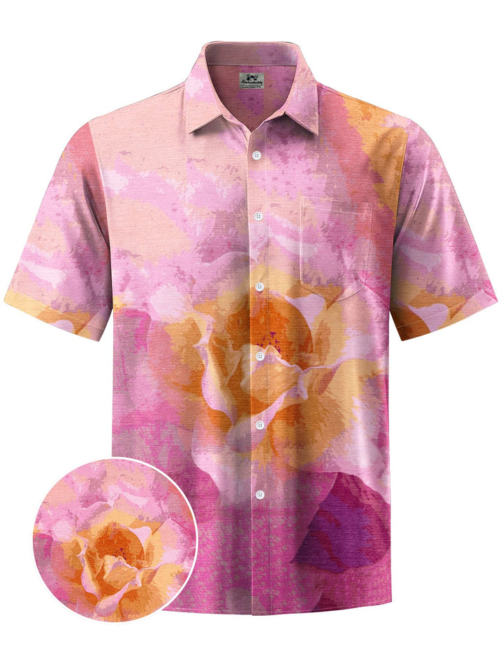 Alohadaddy® Casual Flower Art Print Chest Pocket Men&