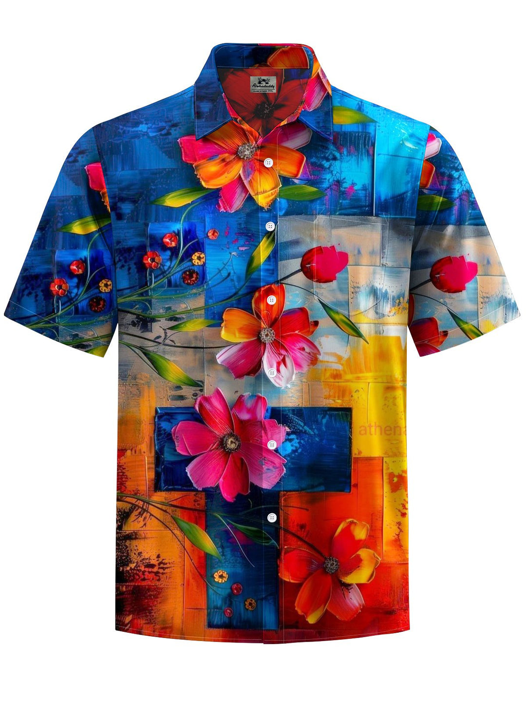 Alohadaddy® Vintage Geometric Flower Art Print Chest Pocket Men&