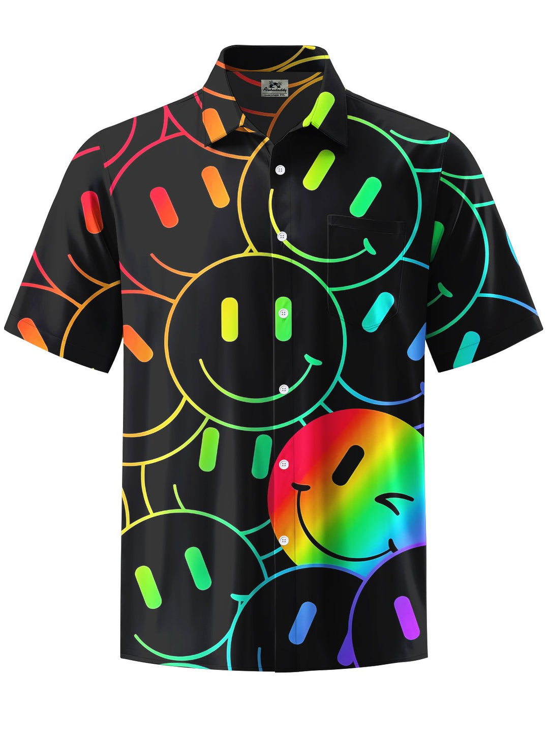 Alohadaddy® Casual Geometric Smiley Art Print Chest Pocket Mens Short Sleeve Shirt Big &amp; Tall