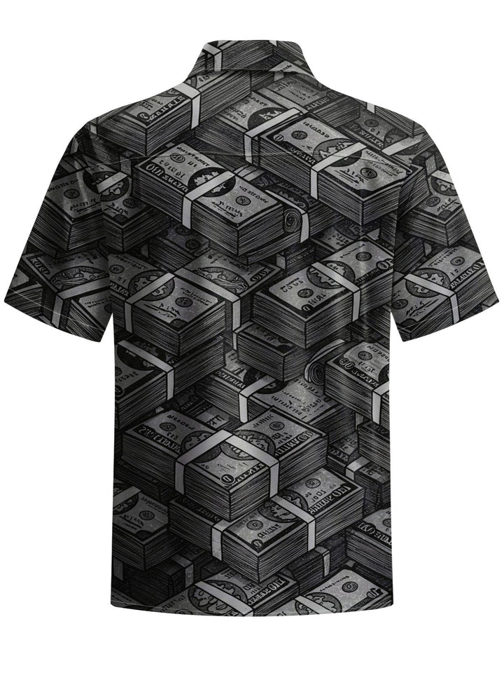 Alohadaddy® Vintage Banknote Art Print Chest Pocket Mens Wicking Short Sleeve Shirt Big &amp; Tall