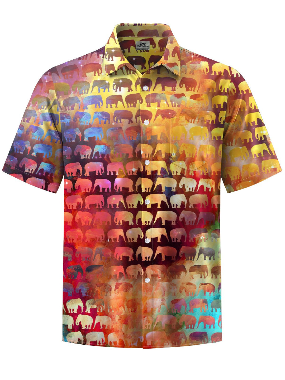 Alohadaddy® Casual Geometric Animal Elephant Print Art Chest Pocket Men&