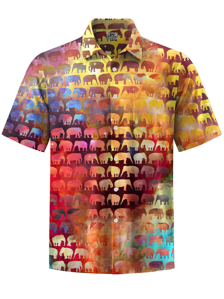 Alohadaddy® Casual Geometric Animal Elephant Print Art Chest Pocket Men&