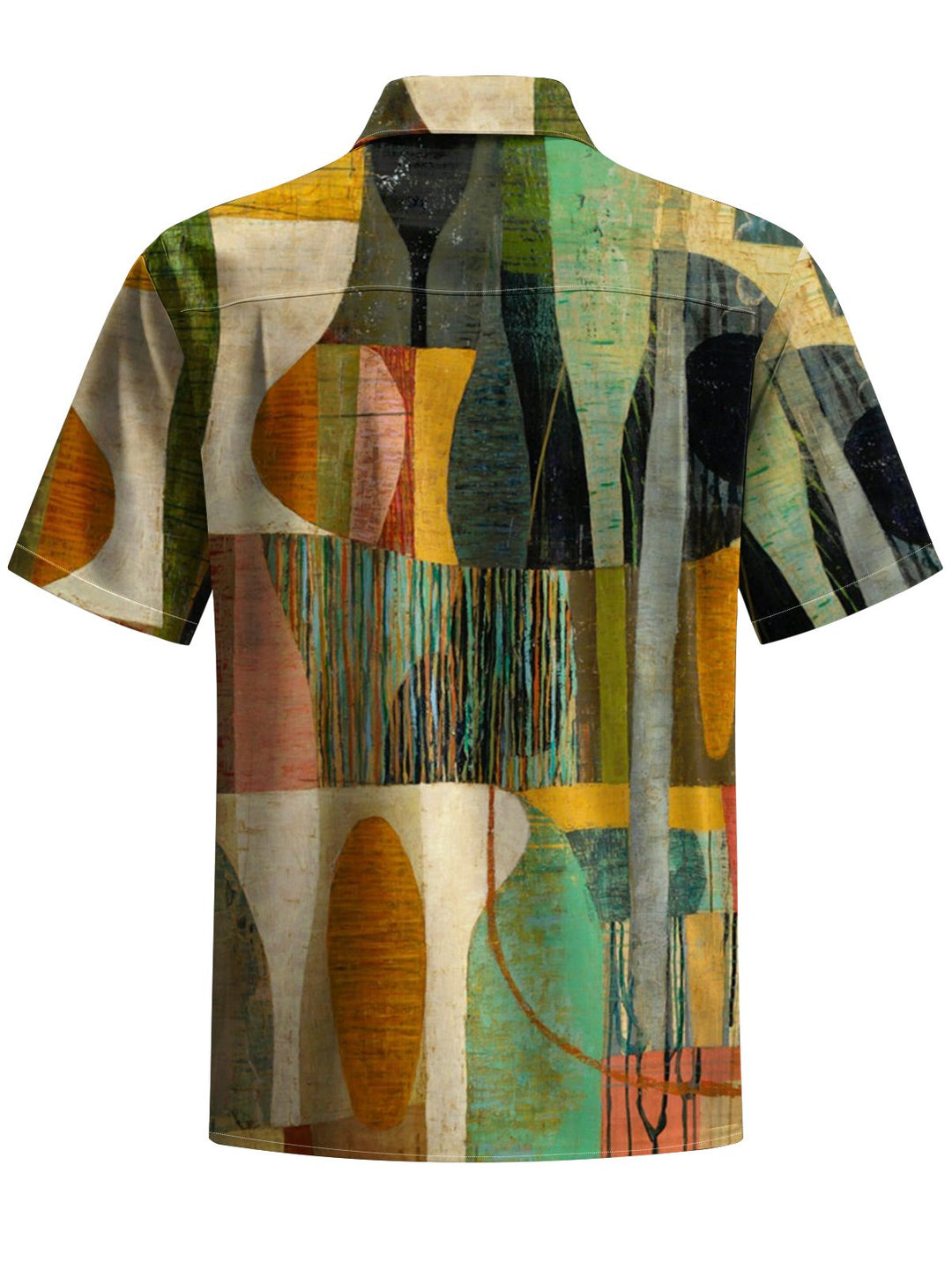 Alohadaddy® Casual Geometric Contrast Art Print Chest Pocket Men&