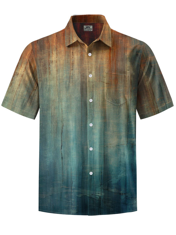 Alohadaddy® Vintage Ombre Art Print Chest Pocket Stretch Men&