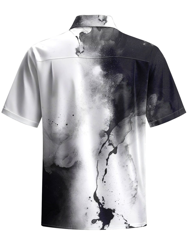Alohadaddy® Casual Abstract Texture Ink Art Print Chest Pocket Men&
