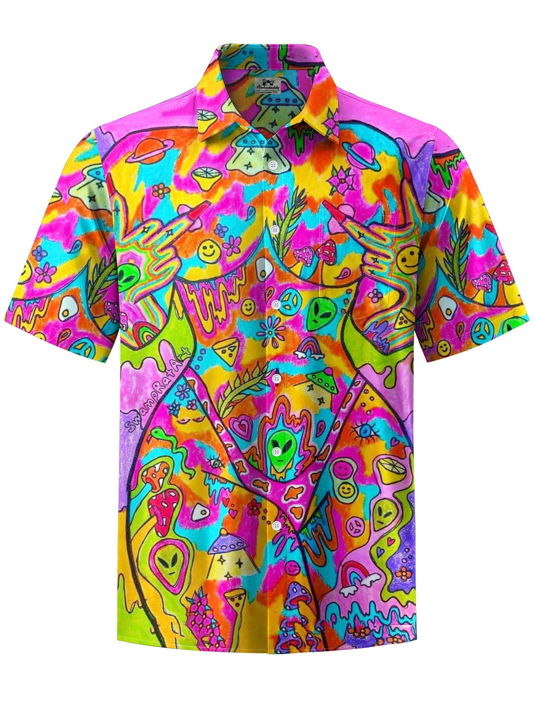 Alohadaddy® Hawaiian Graffiti Art Print Chest Pocket Stretch Men&