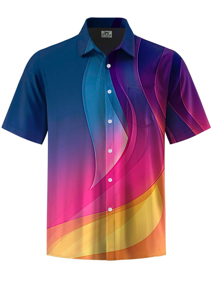 Alohadaddy® Casual Abstract Gradient Art Print Chest Pocket Stretch Men&