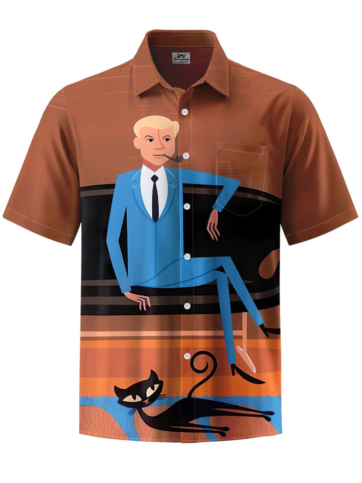 Alohadaddy® Retro Atom Geometric Cartoon Print Art Elastic Pocket Button Men&