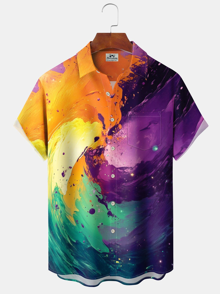 Alohadaddy® Hawaiian Abstract Print Pocket Button Stretch Men&