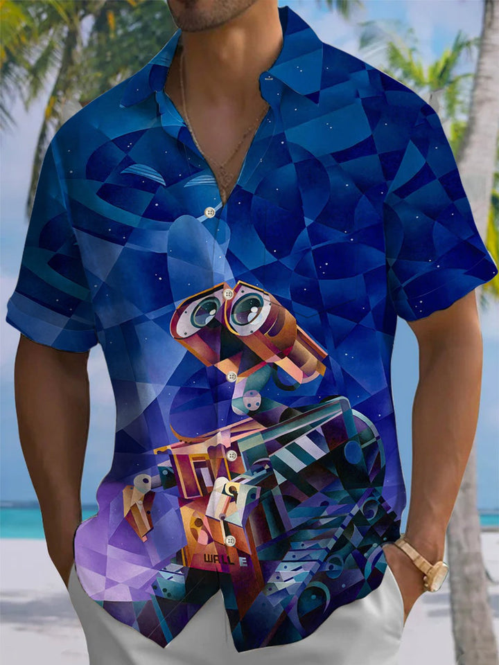 Alohadaddy® Retro Geometric Cartoon Robot Pocket Button Stretch Men&