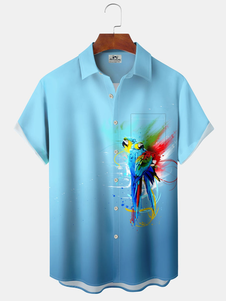Alohadaddy® Casual Parrot Gradient Cherry Blossom Print Pocket Stretch Men&