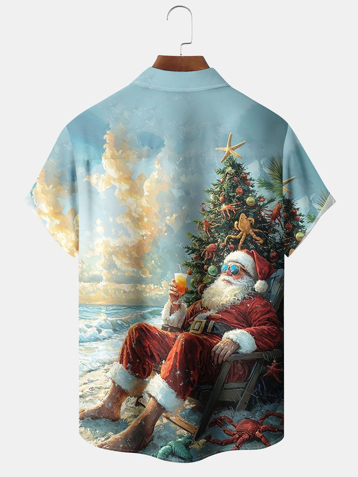 Alohadaddy® Christmas Santa Claus Print Pocket Elastic Button Men&