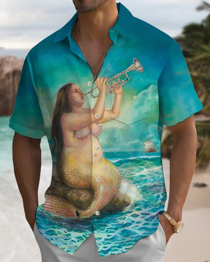 Alohadaddy® Vintage Mermaid Print Pocket Stretch Men&