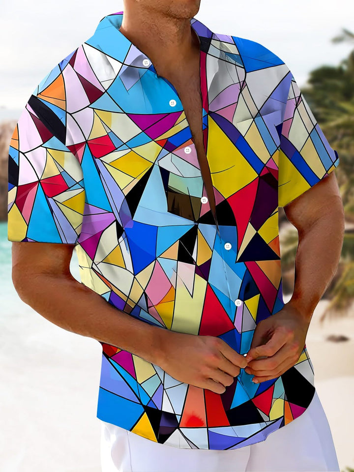 Alohadaddy® Vintage Geometric Print Art Pocket Button Men&
