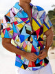 Alohadaddy® Vintage Geometric Print Art Pocket Button Men's Short Sleeve Shirt Big & Tall