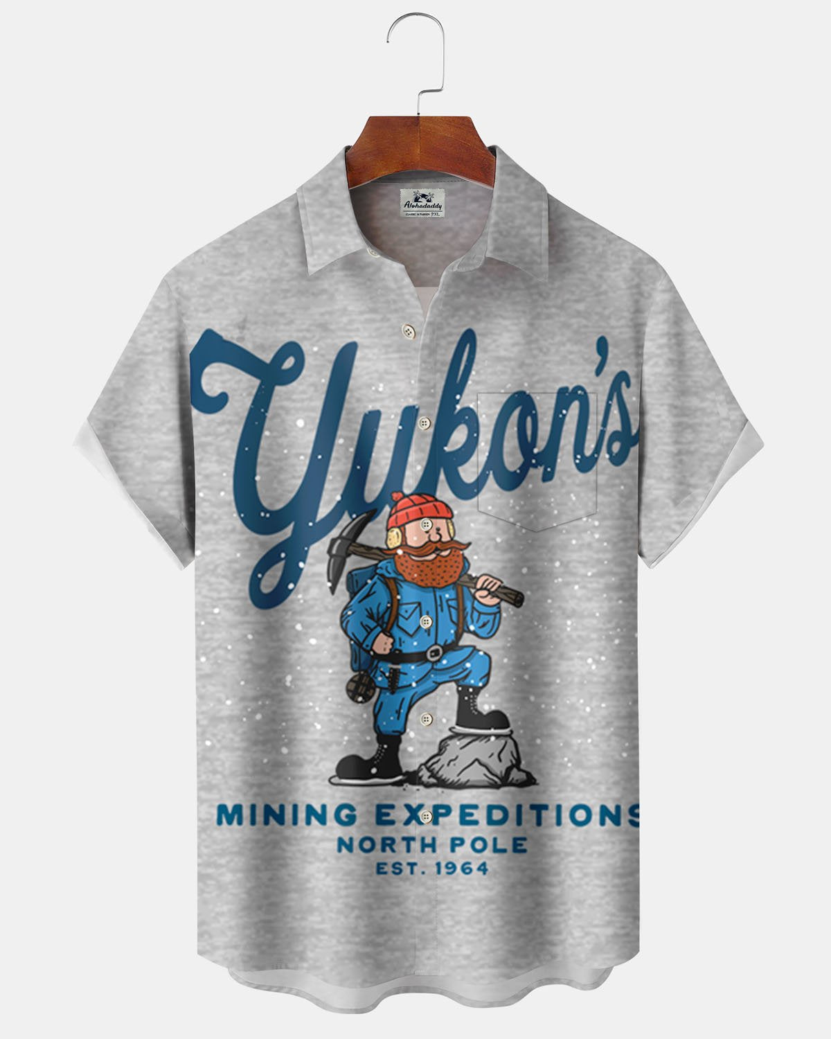 Alohadaddy® Retro Cartoon Print Artistic Elastic Button Pocket Men's Short Sleeve Shirt Big & Tall